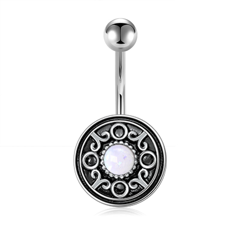 Round belly button ring White Opal