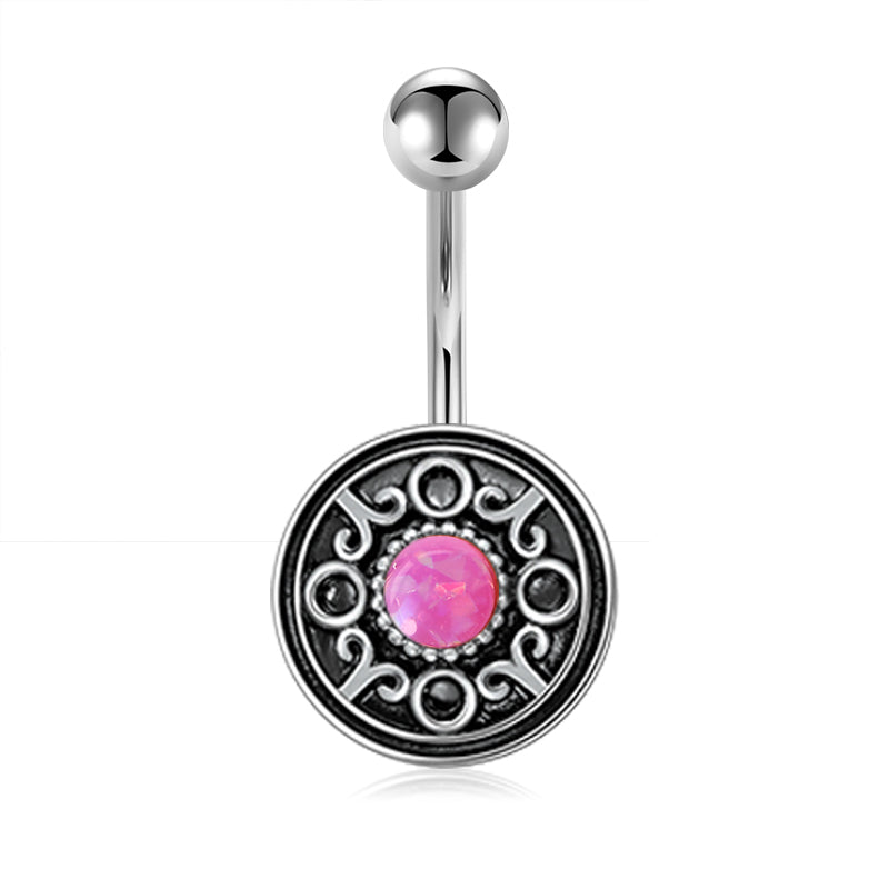 Round belly button ring Pink Opal