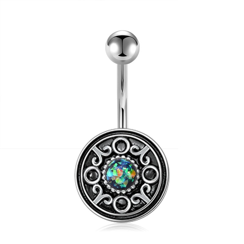 Round belly button ring Dark Green Opal