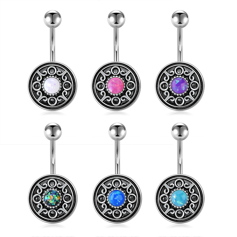 Vintage Opal Round Belly Ring Belly Button Rings Stainless Steel Navel Piercing Jewelry