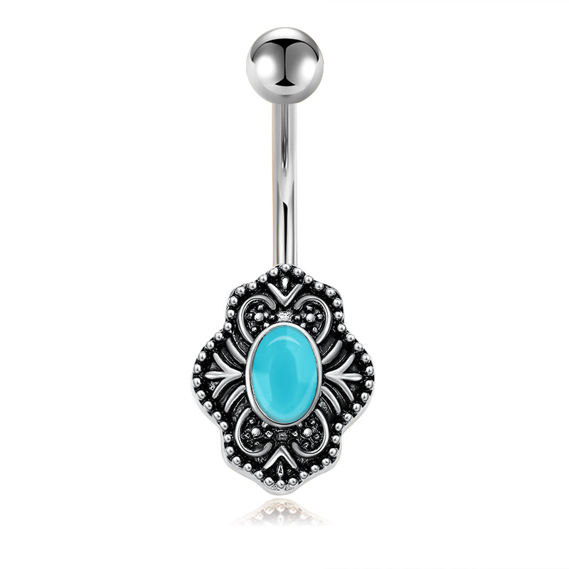 Vintage turquoise Belly Ring Silver