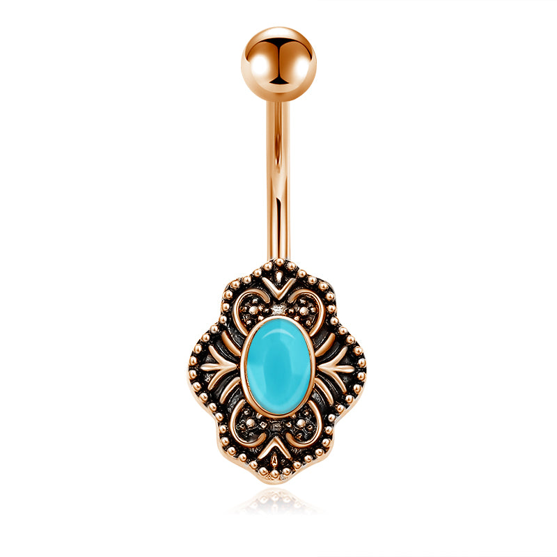 Vintage turquoise Belly Ring Rose Gold