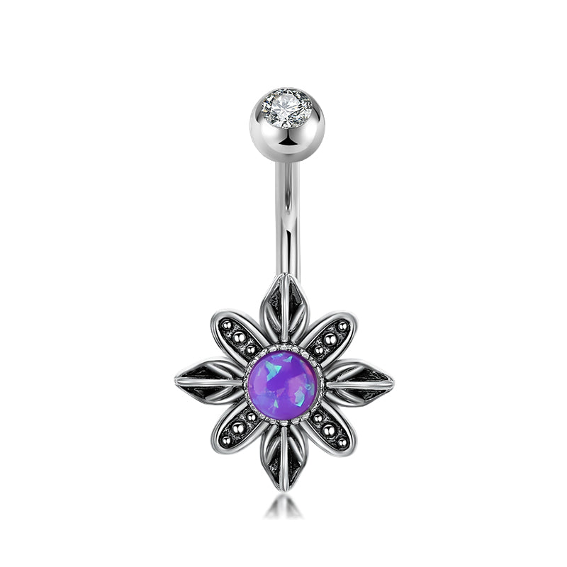 Purple Opal vintage flower belly button ring
