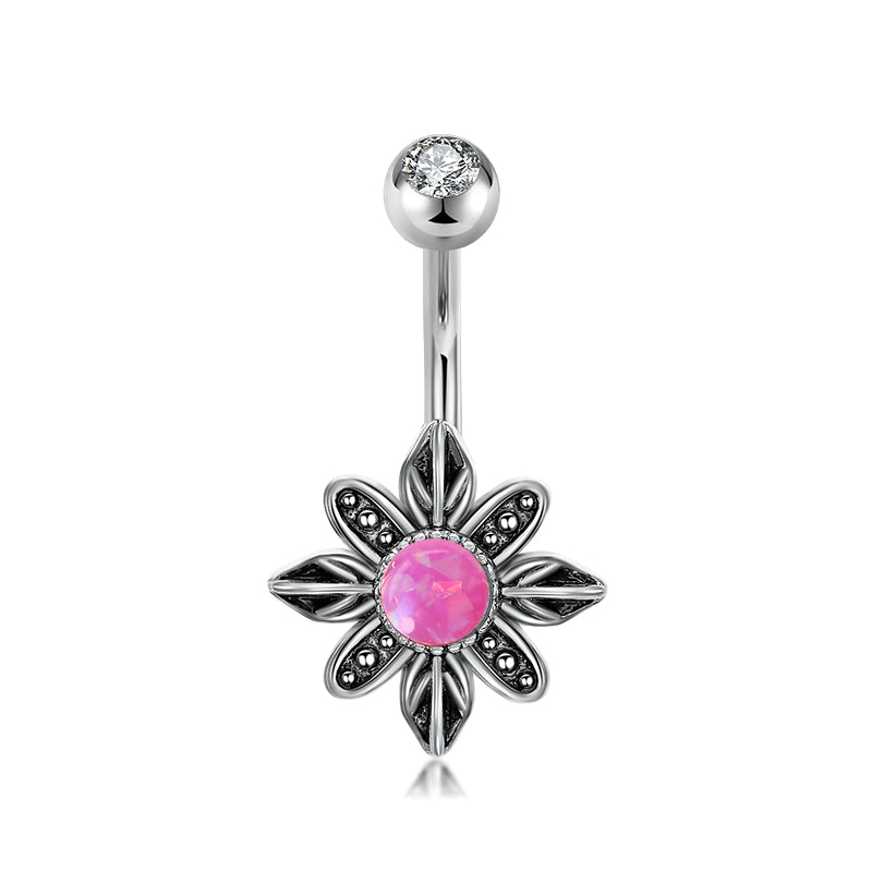 Pink Opal vintage flower belly button ring