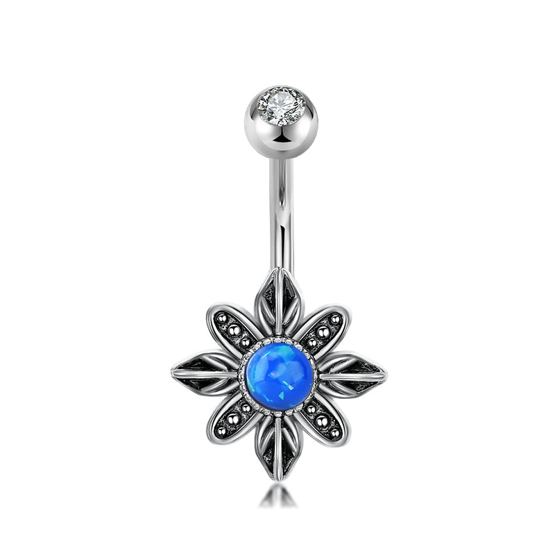 Blue Opal vintage flower belly button ring