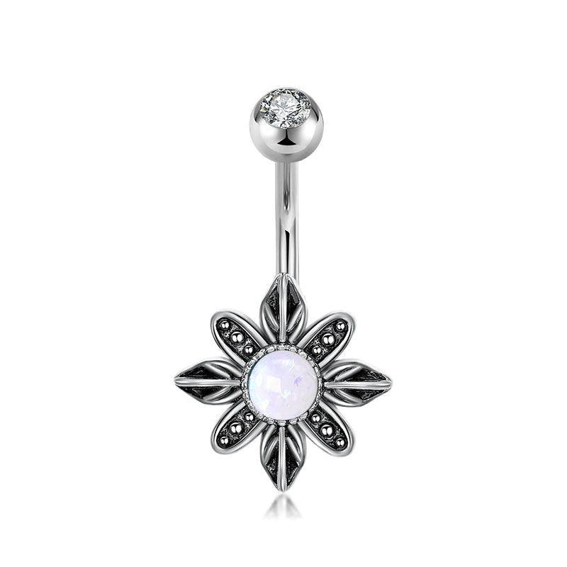 White Opal vintage flower belly button ring