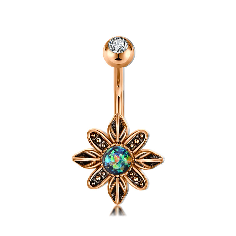 Green Opal vintage flower belly button ring