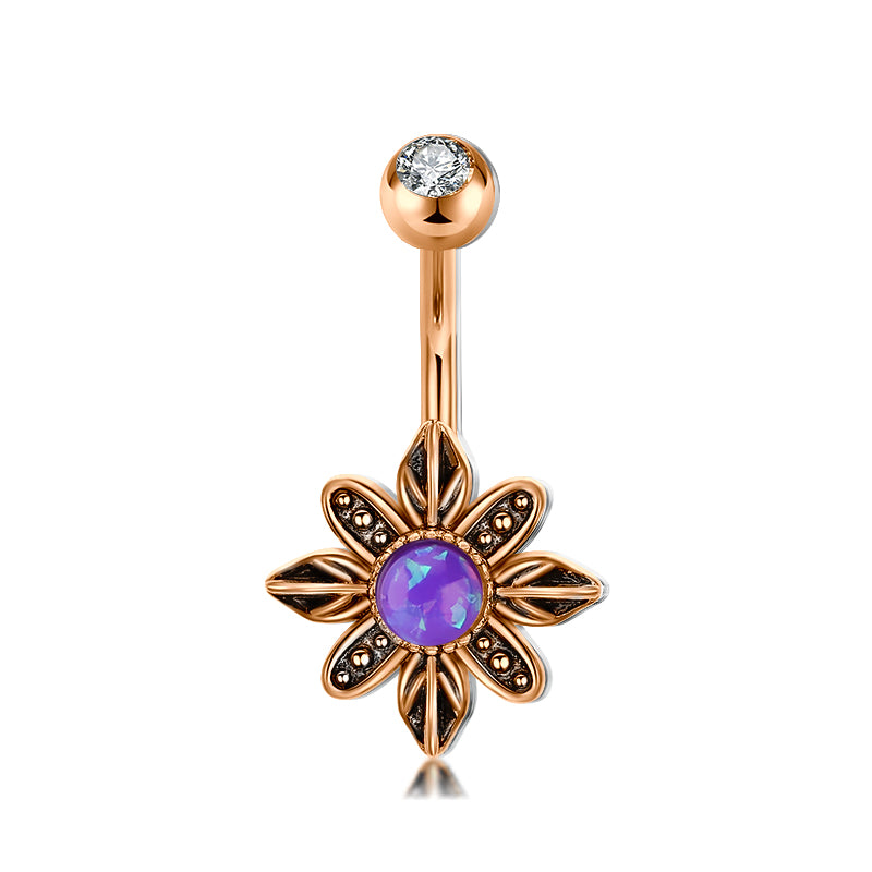 Purple Opal vintage flower belly button ring