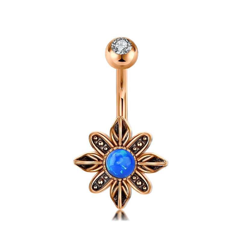 Blue Opal vintage flower belly button ring