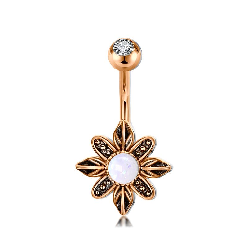 White Opal vintage flower belly button ring
