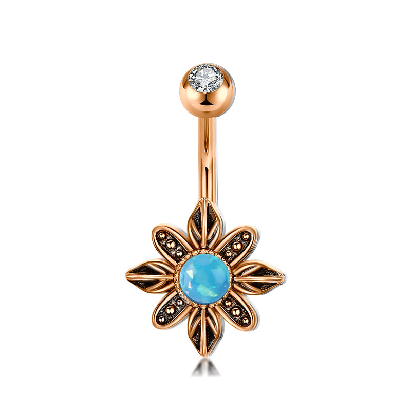 Light Blue Opal vintage flower belly button ring