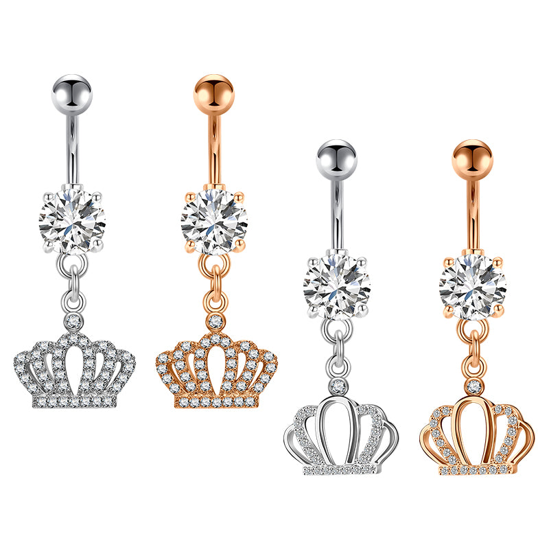 CZ Crown Pandent Belly Button Ring 14G Surgical Steel Belly Navel Ring Piercing Jewelry