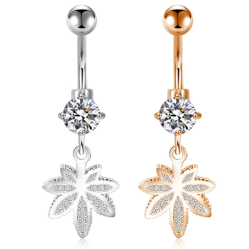 CZ Leaf Dangle Belly Button Ring 14G Surgical Steel Belly Navel Ring Piercing Jewelry