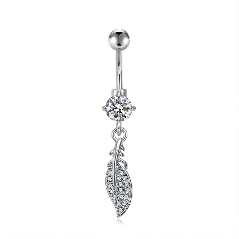 CZ paved Leaf Belly Ring