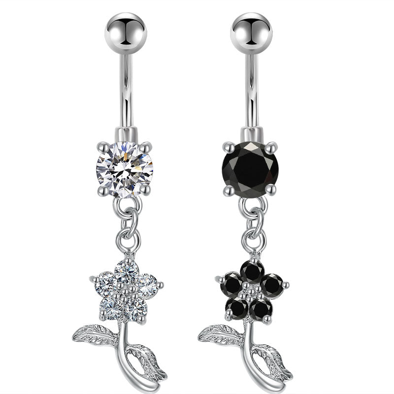 CZ Crystal Flower Pandent Belly Button Ring 14G Surgical Steel Belly Navel Ring Piercing