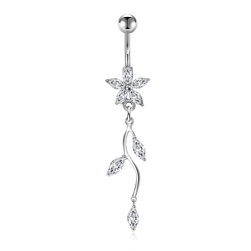 CZ Flower pendant Belly Rings