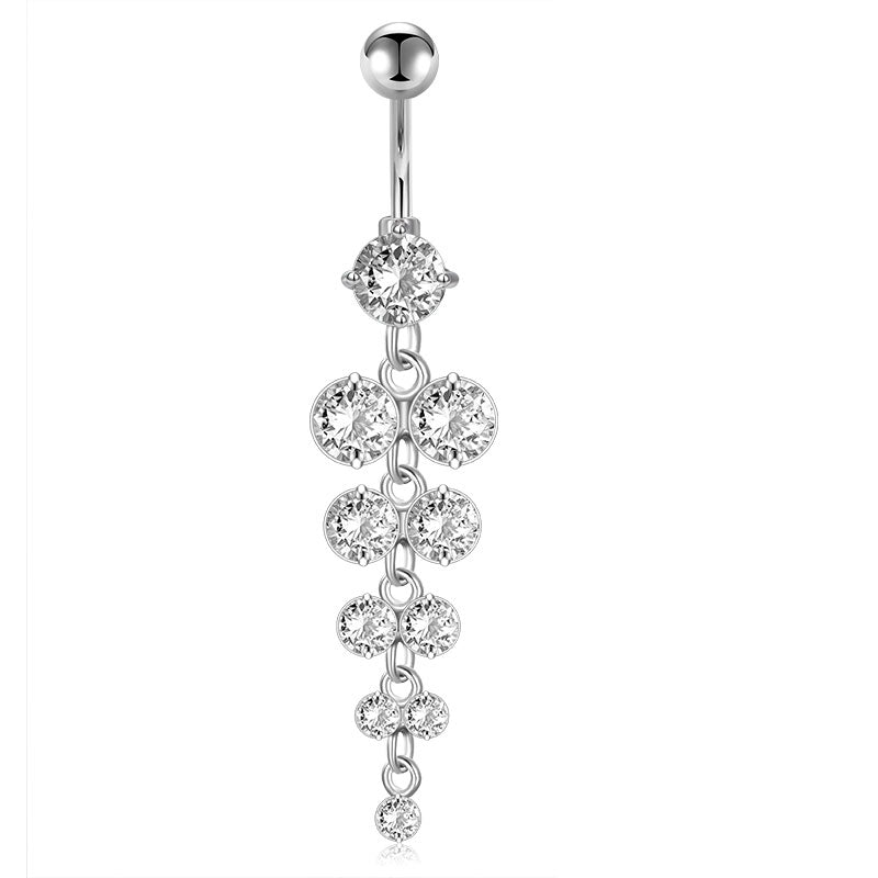 CZ Grape Pendant Belly Ring Silver