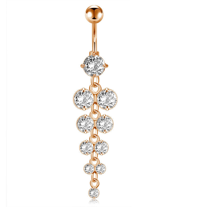 CZ Grape Pendant Belly Ring Rose Gold