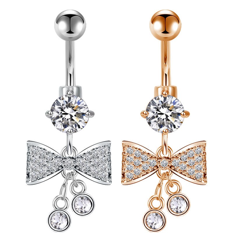 CZ Bow Pendant Dangle Belly Button Ring 14G Surgical Steel Belly Navel Ring Piercing Jewelry
