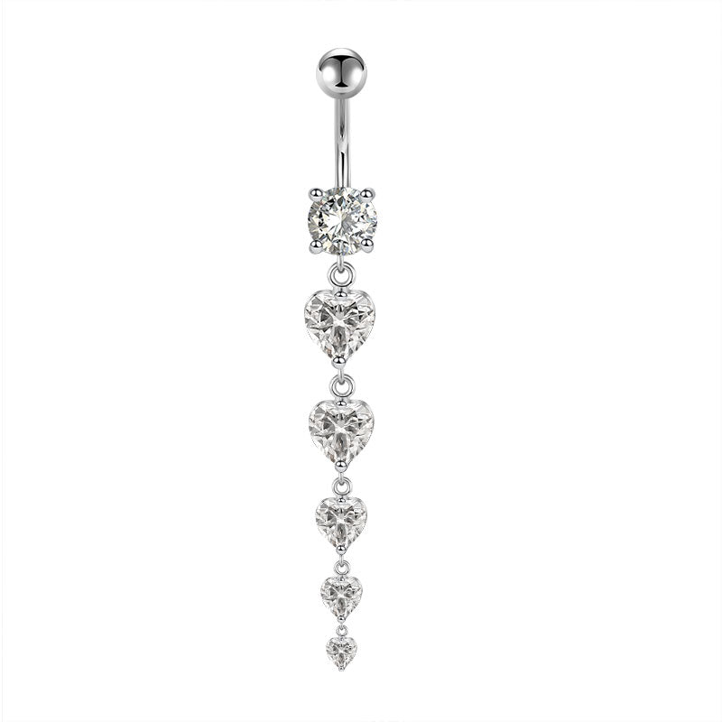 CZ Pendant Long Belly Button Ring 14G Surgical Steel Dangle Navel Belly Piercing Jewelry