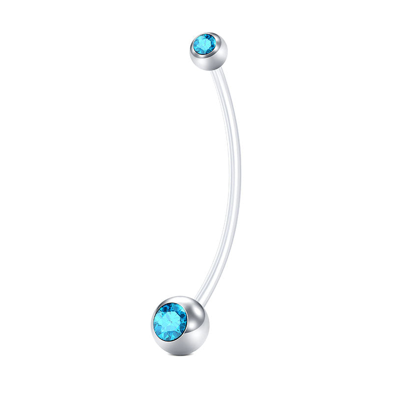 Sea Blue Pregnancy Belly Rings CZ inlaid 14G 38MM