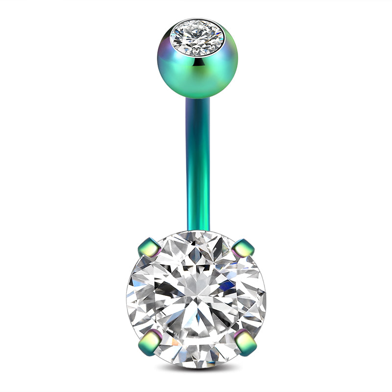 10mm Clear CZ-Rainbow Bar Belly Button Ring