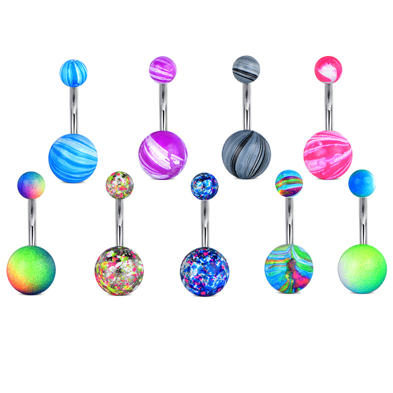 Surgical Steel Belly Button Ring With Colorful Metal Ball 6MM 8MM 10MM Navel Ring Piercing