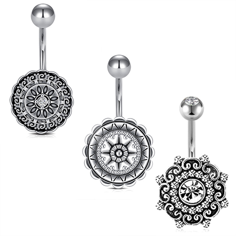 Vintage Victoria Flower Belly Ring Belly Button Rings Stainless Steel 14G Navel Piercing