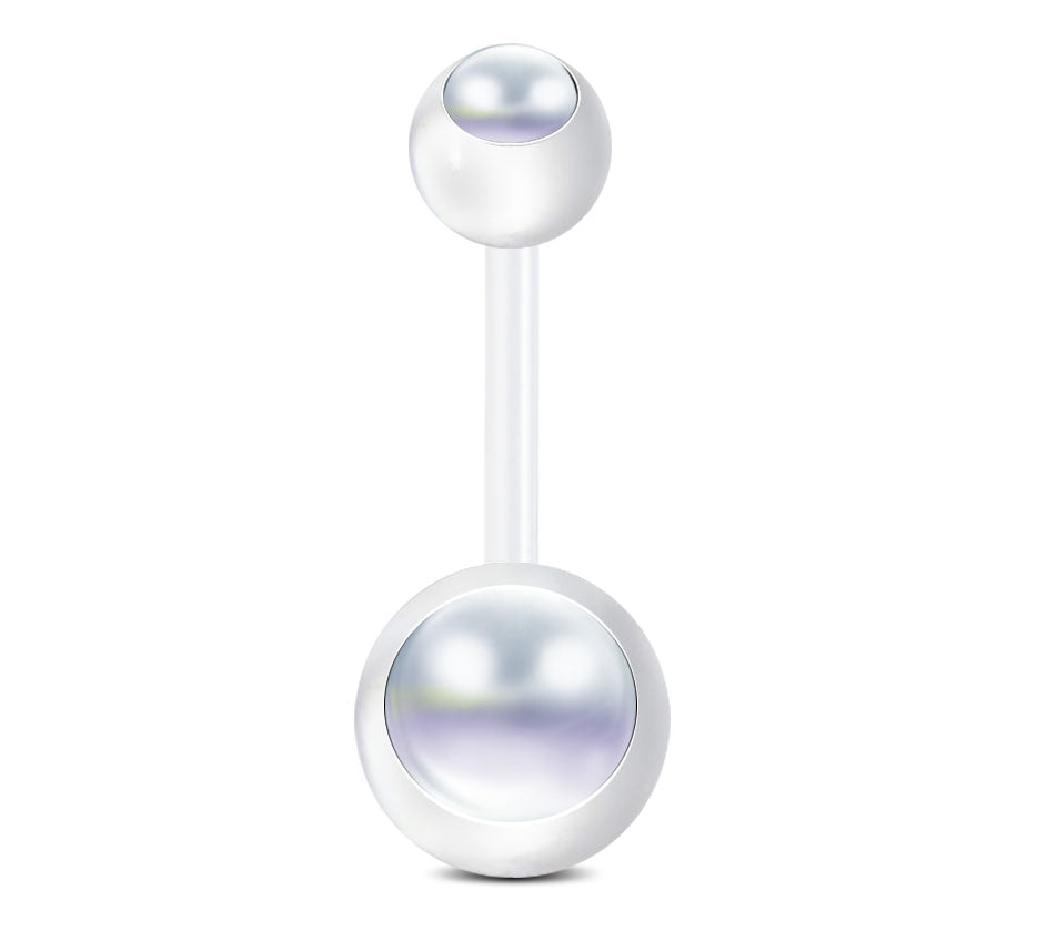 White 14G Pearl Flexible Bar Belly Rings