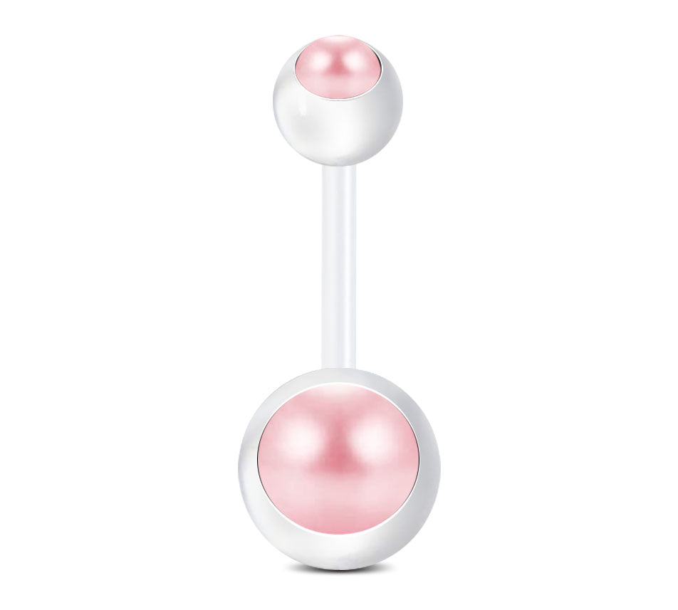 Pink 14G Pearl Flexible Bar Belly Rings