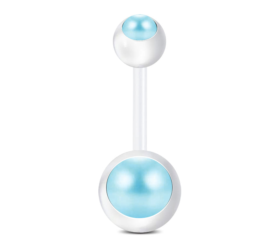 Light Blue 14G Pearl Flexible Bar Belly Rings