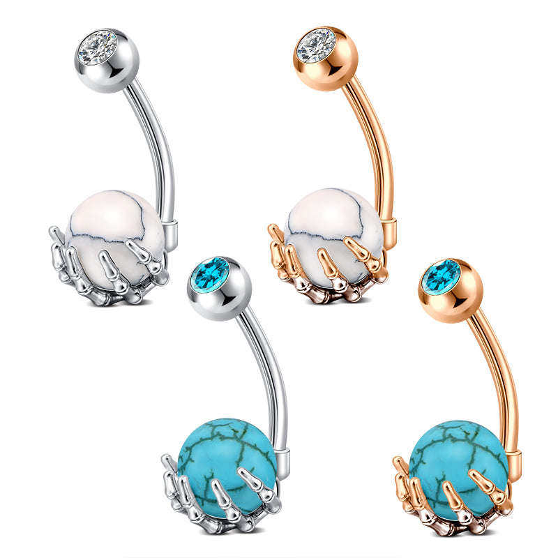 Skull Hand Mit Turquoise Ball Belly Button Ring 14G Stainless Steel Navel Ring Piercing