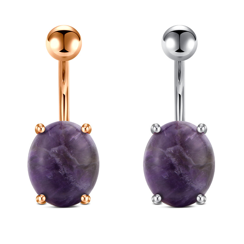 Oval Purple Crystal 4-Claws Belly Button Ring 14G Surgical Steel Belly Navel Ring Piercing