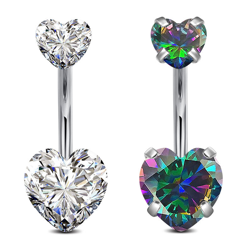 Heart CZ Belly Button Rings Surgical Steel Navel Piercing 14G Shiny Belly Piercing Jewelry