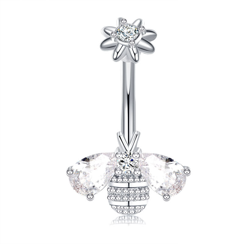 Silver CZ Bee Belly ring