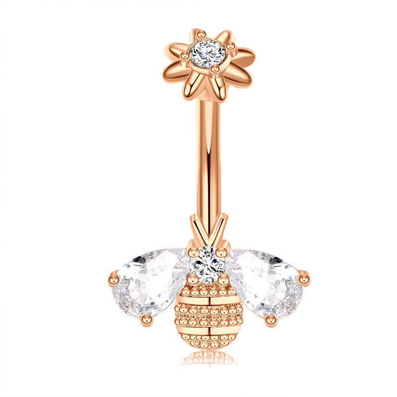 Rose Gold CZ Bee Belly ring