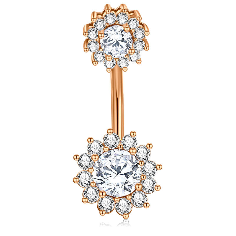 Rose Gold Double CZ Flower belly ring