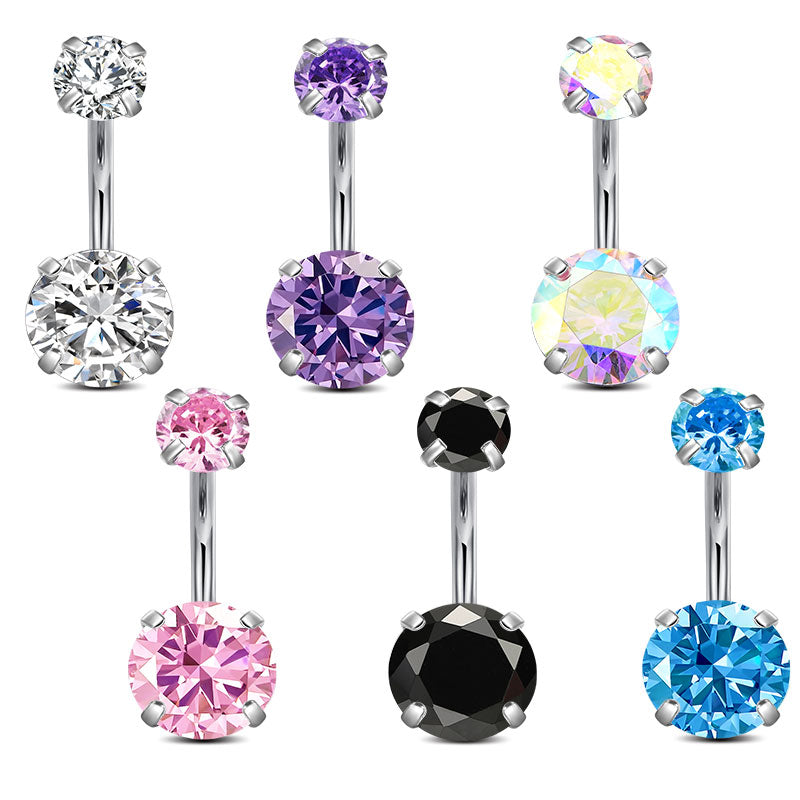 Surgical Steel Belly Button Ring Shiny CZ Navel Ring Piercing 6MM 8MM 10MM 12MM Length