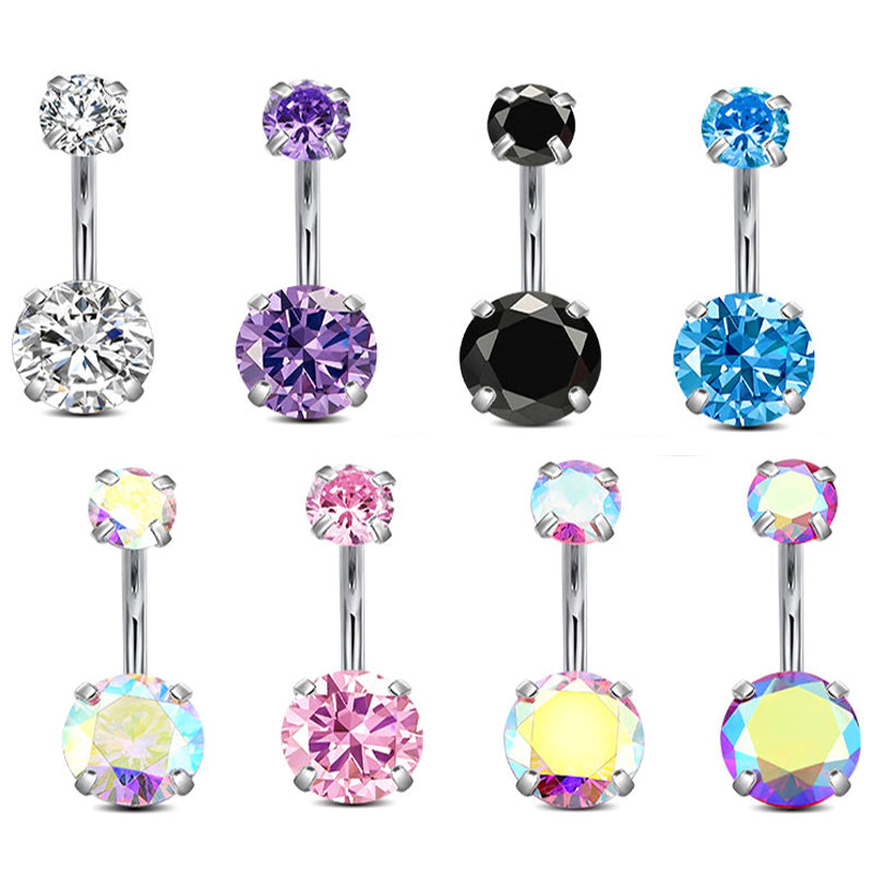 Surgical Steel Belly Button Ring Shiny Cubic Zirconia 6MM 8MM 10MM Navel Ring Piercing