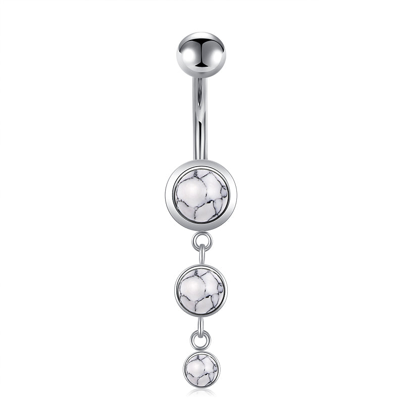 Turquoise White Stone Dangled Belly Button Ring