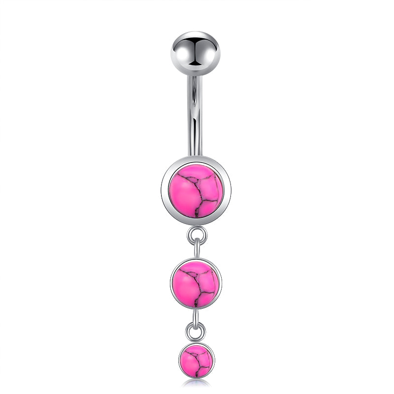 Turquoise Pink Stone Dangled Belly Button Ring
