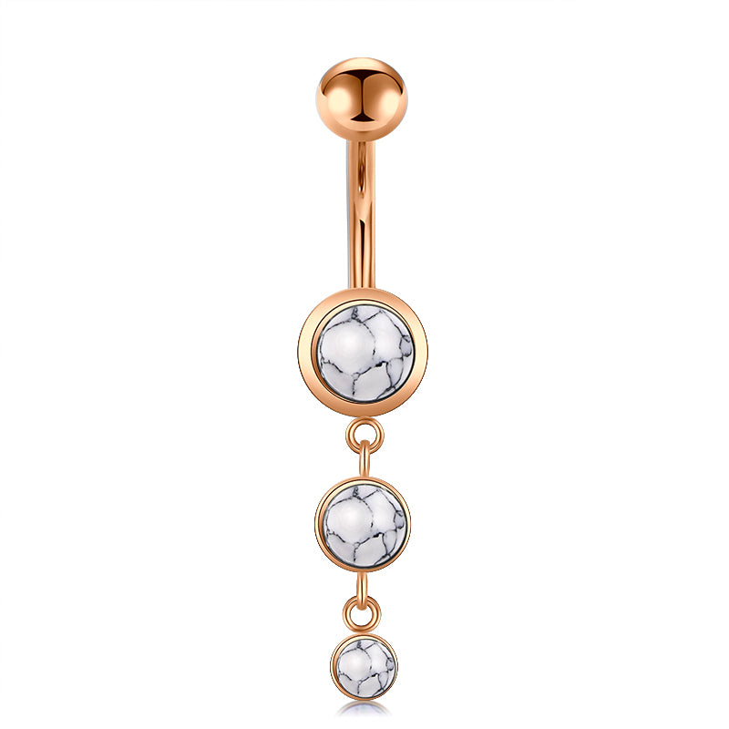 Turquoise White Stone Dangled Belly Button Ring
