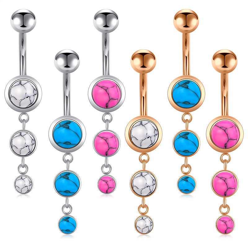 Turquoise Stone Dangle Belly Button Ring Stainless Steel 14G Navel Belly Ring Piercing