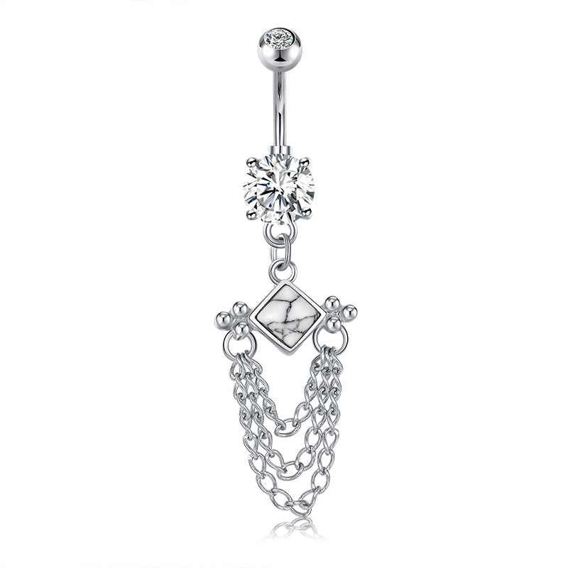 Stone Dangled Belly Button Ring White Marble