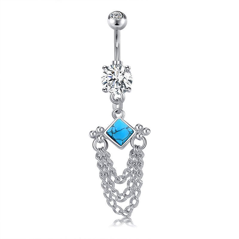 Stone Dangled Belly Button Ring Blue Turquoise