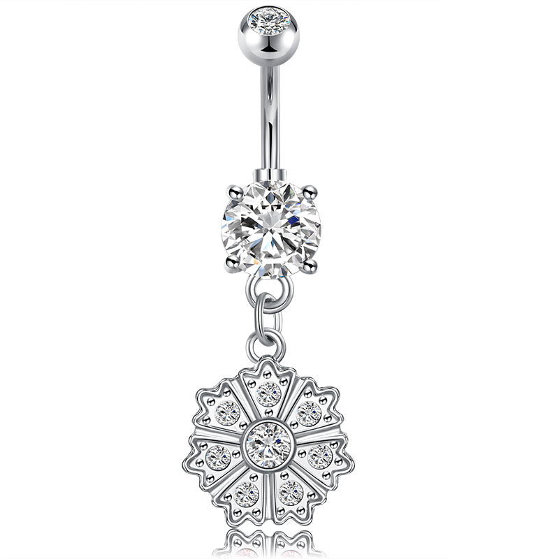 White CZ Flower dangle Belly Rings