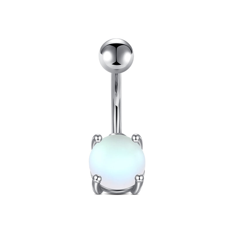 White Gem 4-Prong Belly Ring