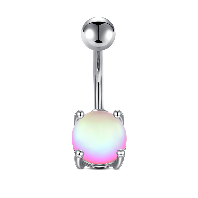 Pink Gem 4-Prong Belly Ring