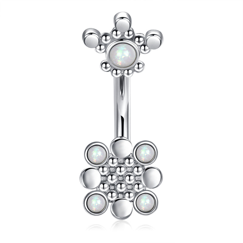 White Opal Square Belly Ring in Silver