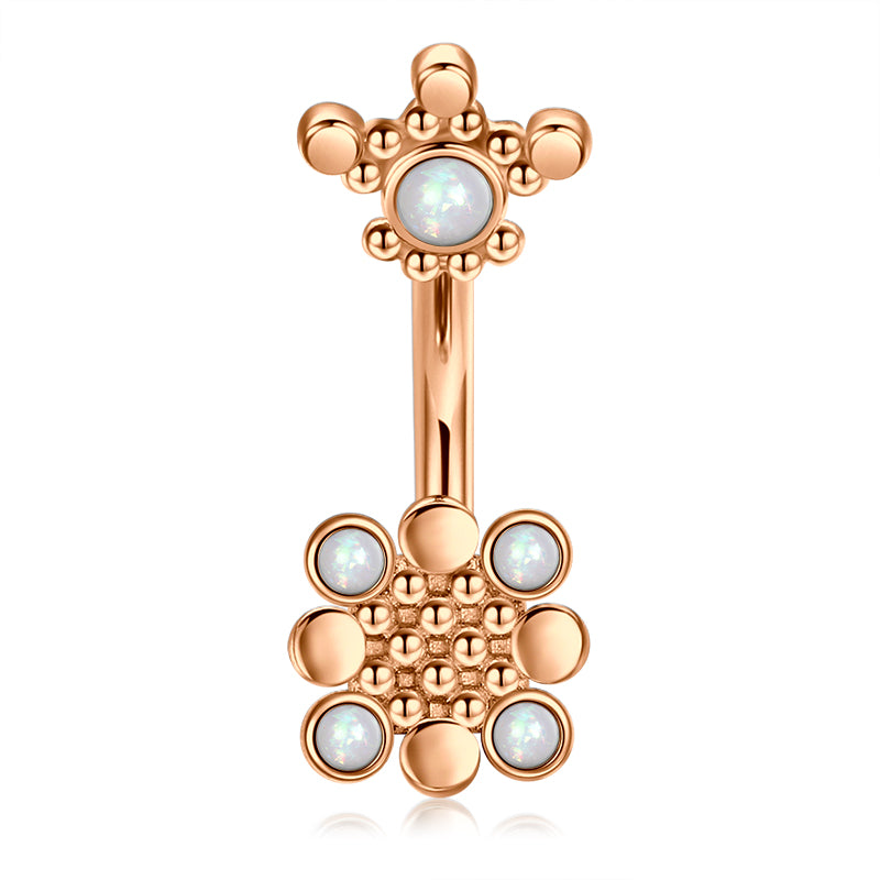 White Opal Square Belly Ring in Rose Gold